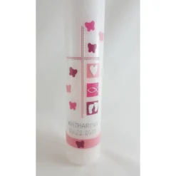 Taufkerze Mädchen, rosa, verspielt, Schmetterling