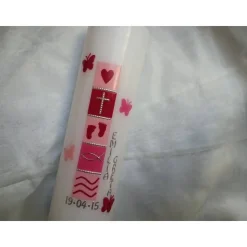 Taufkerze Mädchen, Schmetterling, rosa, pink