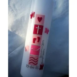 Taufkerze Mädchen, Schmetterling, rosa, pink