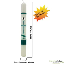 Taufkerze mit byzantinischem Kreuz, Taube und Fischen in elfenbein, Taufkerze für Jungen oder Mädchen, personalisierbar