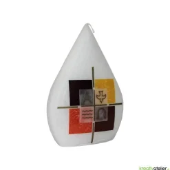 Taufkerze mit Kreuz und den Symbolen Welle, Taube, Alpha, Omega auf 4 Kacheln, besondere Form, für Jungen oder Mädchen