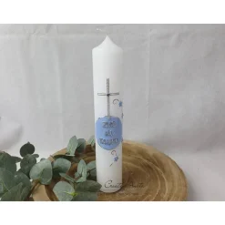 Taufkerze mit Kreuz und Kreis - Blau marmoriert - Hl. Taufe - personalisiert