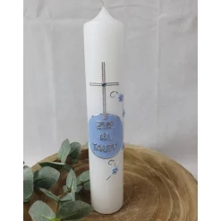 Taufkerze mit Kreuz und Kreis - Blau marmoriert - Hl. Taufe - personalisiert
