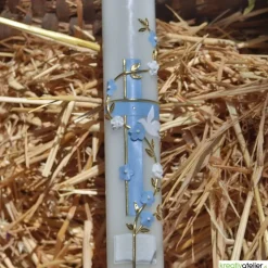 Taufkerze mit zweifarbigem Kreuz, Blumenranke, Taube und Bibel, personalisierbar, Taufe Jungen, Taufkerze Mädchen