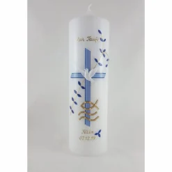 Taufkerze modern, für Jungs, blau, gold