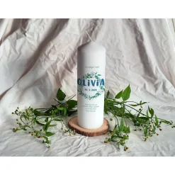 Taufkerze Olivia Stumpe Kranz Symbole