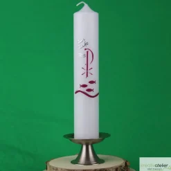 Taufkerze Pax, Fische und Wellen mit Schriftzug „Zur Taufe“, Taufkerze für Mädchen Jungen, personalisierbar