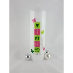 Taufkerze pink, hellgrün, Schmetterlinge