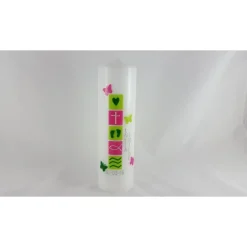 Taufkerze pink, hellgrün, Schmetterlinge