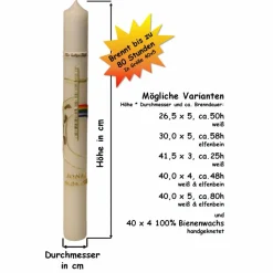 Taufkerze Regenbogen, Lebensweg und Kreuz, wunderschöne handverzierte schlanke Taufkerze für Jungen oder Mädchen