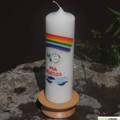Taufkerze Regenbogen, Taube und Wellen, wunderschöne handverzierte Taufkerze für Jungen oder Mädchen, personalisierbar