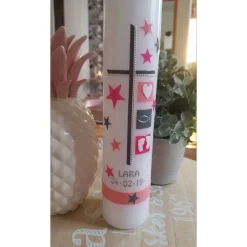 Taufkerze rosa / pink, für Mädchen, modern, 25 x 6 cm