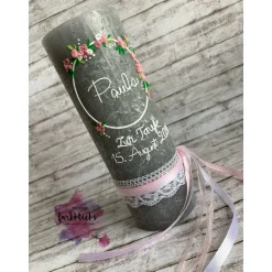 Taufkerze Rustik Mädchen Blumenkranz