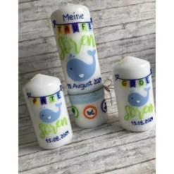 Taufkerze Rustik mit Patenkerzen