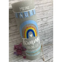 Taufkerze Rustik Regenbogen