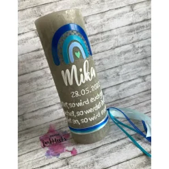 Taufkerze Rustik Regenbogen