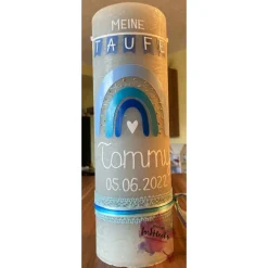 Taufkerze Rustik Regenbogen