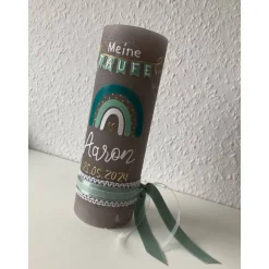 Taufkerze Rustik Regenbogen