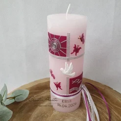 Taufkerze Rustik- Taube rosa-beere - Mädchen Taufe Geburt
