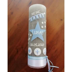 Taufkerze Rustikal Stern Wimpel blau Jungen Herz Kreuz Anker klassisch modern Mädchen Farbwünsche Rustika Rustical Vinta