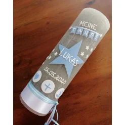 Taufkerze Rustikal Stern Wimpel blau Jungen Herz Kreuz Anker klassisch modern Mädchen Farbwünsche Rustika Rustical Vinta