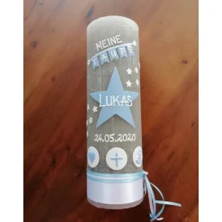 Taufkerze Rustikal Stern Wimpel blau Jungen Herz Kreuz Anker klassisch modern Mädchen Farbwünsche Rustika Rustical Vinta