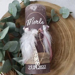 Taufkerze Rustikkerze -Boho-Stil- Mädchen romantisch