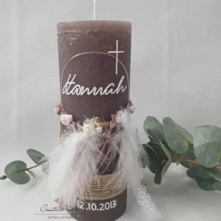 Taufkerze Rustikkerze -Boho-Stil- Mädchen romantisch