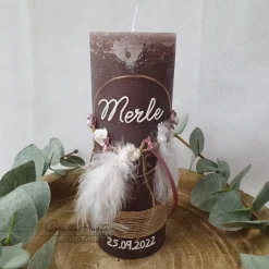 Taufkerze Rustikkerze -Boho-Stil- Mädchen romantisch