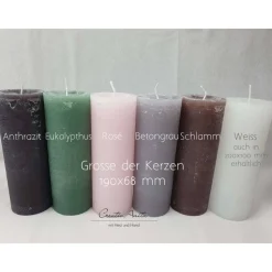 Taufkerze Rustikkerze Junge Boho-Stil - Silber-Mint mit Pampasgras