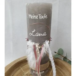 Taufkerze Rustikkerze mit Teelicht Boho-Stil mit Pampasgras ALTROSA