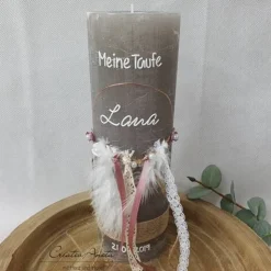 Taufkerze Rustikkerze mit Teelicht Boho-Stil mit Pampasgras ALTROSA