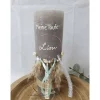 Taufkerze Rustikkerze mit Teelicht Boho-Stil mit Pampasgras MINT