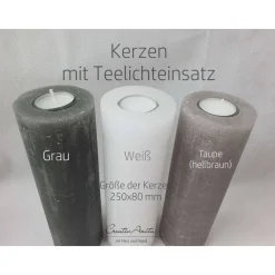 Taufkerze Rustikkerze Schlamm mit Lebensbaum und christlichen Symbolen Grün-Kupfer mit/ohne Teelichteinsatz