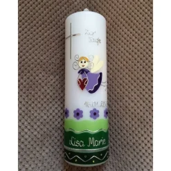 Taufkerze Schutzengel, Kreuz, inkl. Beschriftung, Mädchen, Junge, Farbwünsche, Wachsverzierungen, Kerze, Kreuz, katholis