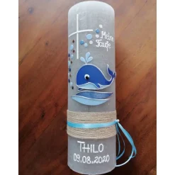Taufkerze Wal - Jona Rustikal, Wachsbeschriftung, Farbwünsche möglich