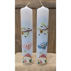 Taufkerze 30x6  - "Eule/Biene"