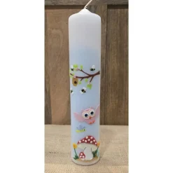 Taufkerze 30x6  - "Eule/Biene"