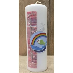 Taufkerze 25x8 - Fisch und Regenbogen -
