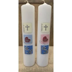 Taufkerze 30x6 - Holografisch - "Glaube-Liebe-Hoffnung" -