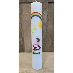 Taufkerze 30x5 - "Mädchen-Regenbogen-Sonne"