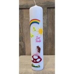 Taufkerze 30x6 - "Mädchen/Regenbogen/Sonne"