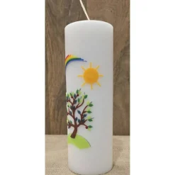 Taufkerze 20x7 - Regenbogen - Sonne -Baum-