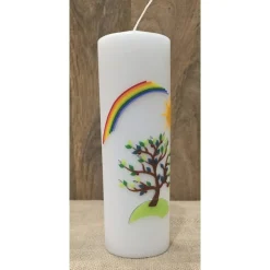 Taufkerze 20x7 - Regenbogen - Sonne -Baum-