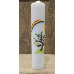 Taufkerze 30x6 - "Regenbogen - Sonne -Baum"