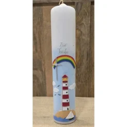 Taufkerze 30x6 - Regenbogen - Leuchtturm