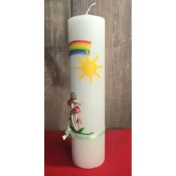 Taufkerze 25x6 - Sonne, Schnecke, Pilze - Handverziert - Diverse Schriftfarben