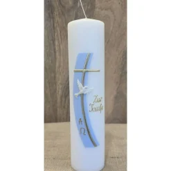 Taufkerze 25x6 mit goldener Schrift in zwei Farben erhältlich