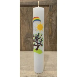 Taufkerze 30x5. Regenbogen-Sonne-Baum.
