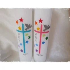 Taufkerzen für Geschwister, Zwillinge, mit Sternen, Regenbogen